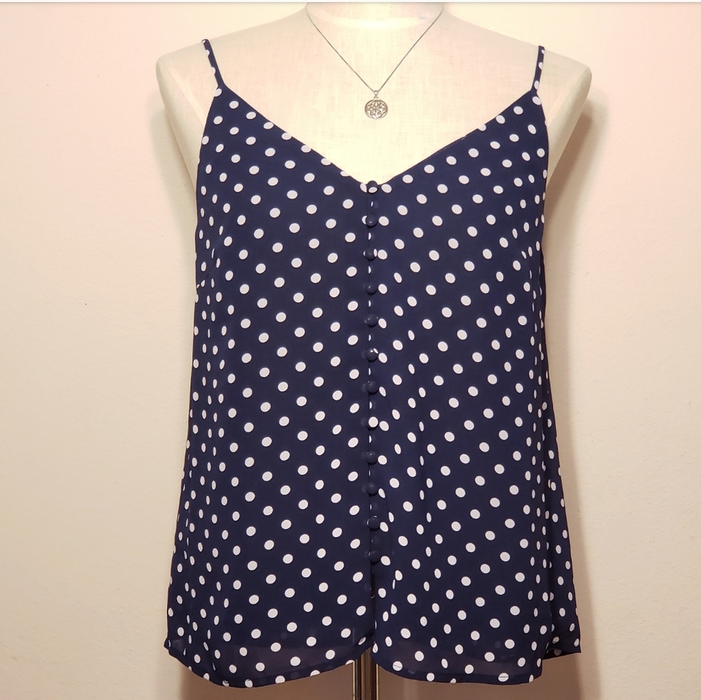 Sophie Rue Navy Polka Dot Button Up Tank Sz M